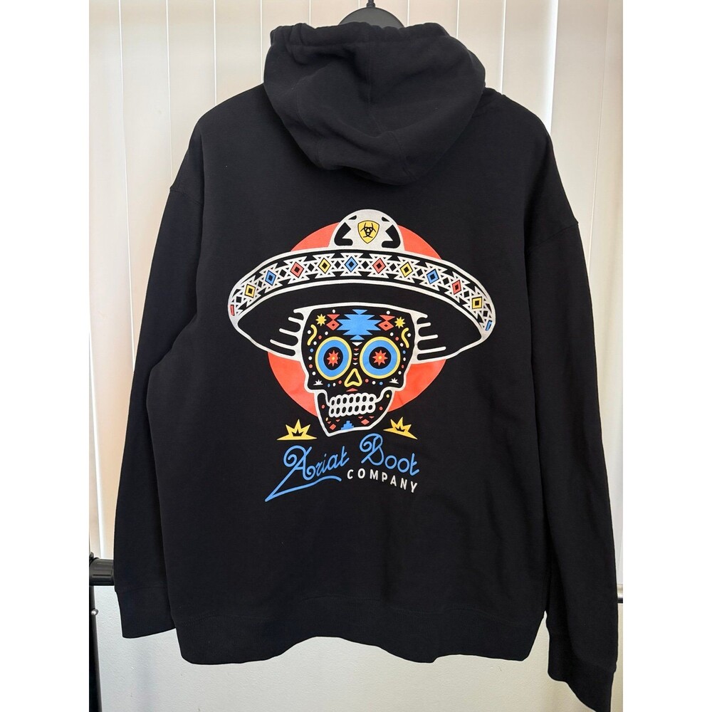 Men’s Ariat Boot Company Black Sugar Skull Graphic Sweatshirt Hoodie Size 2XL